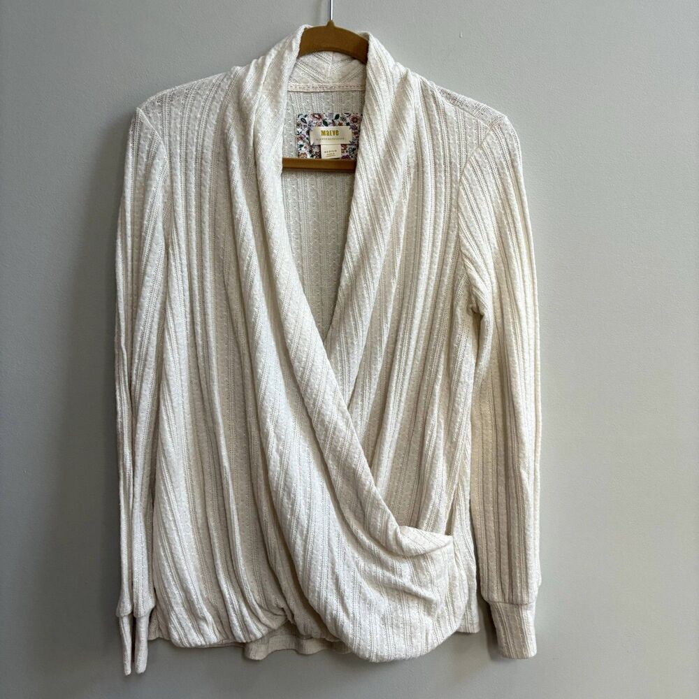 Anthropologie Maeve Faux Wrap Front Sweater Women's M Cream Ivory Warm Cozy